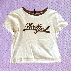 H&M Cream and Brown New York Graphic Tee